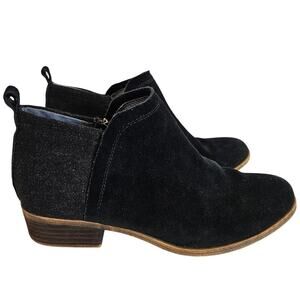 TOMS  Deia Black Suede Ankle Boots Block Heeled Women's Size 7.5 Casual Everyday